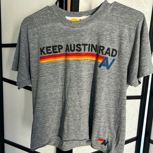 Size medium woman’s cropped Tee Keep Austin Rad heather Grey